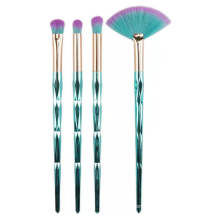 4pcs Lake Blue Brush Small Eye Brush with Diamond Handle Single Eye Shadow Brush